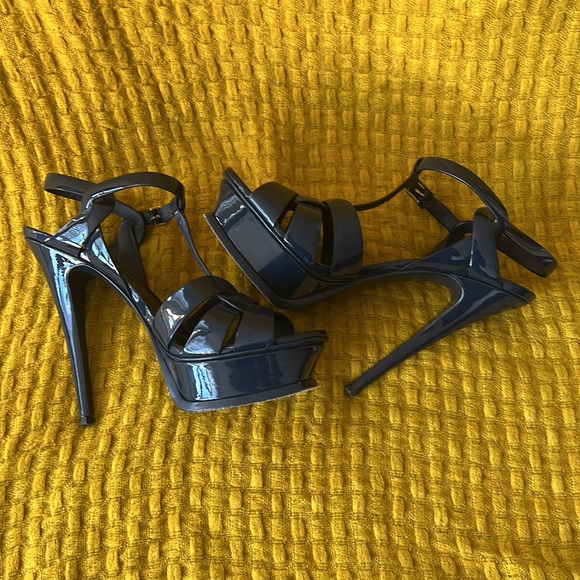 YSL TRIBUTE PLATFORM SANDALS IN PATENT LEATHER 38, navy blue - Picture 4 of 9